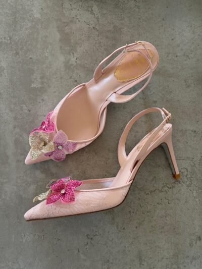René Caovilla Neutral Peach Flower 80 Sandals